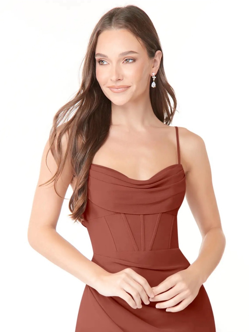 NWT Azazie Mai Bridesmaid Dress Gown Auburn 4 slit adjustable straps chiffon - Picture 3 of 14